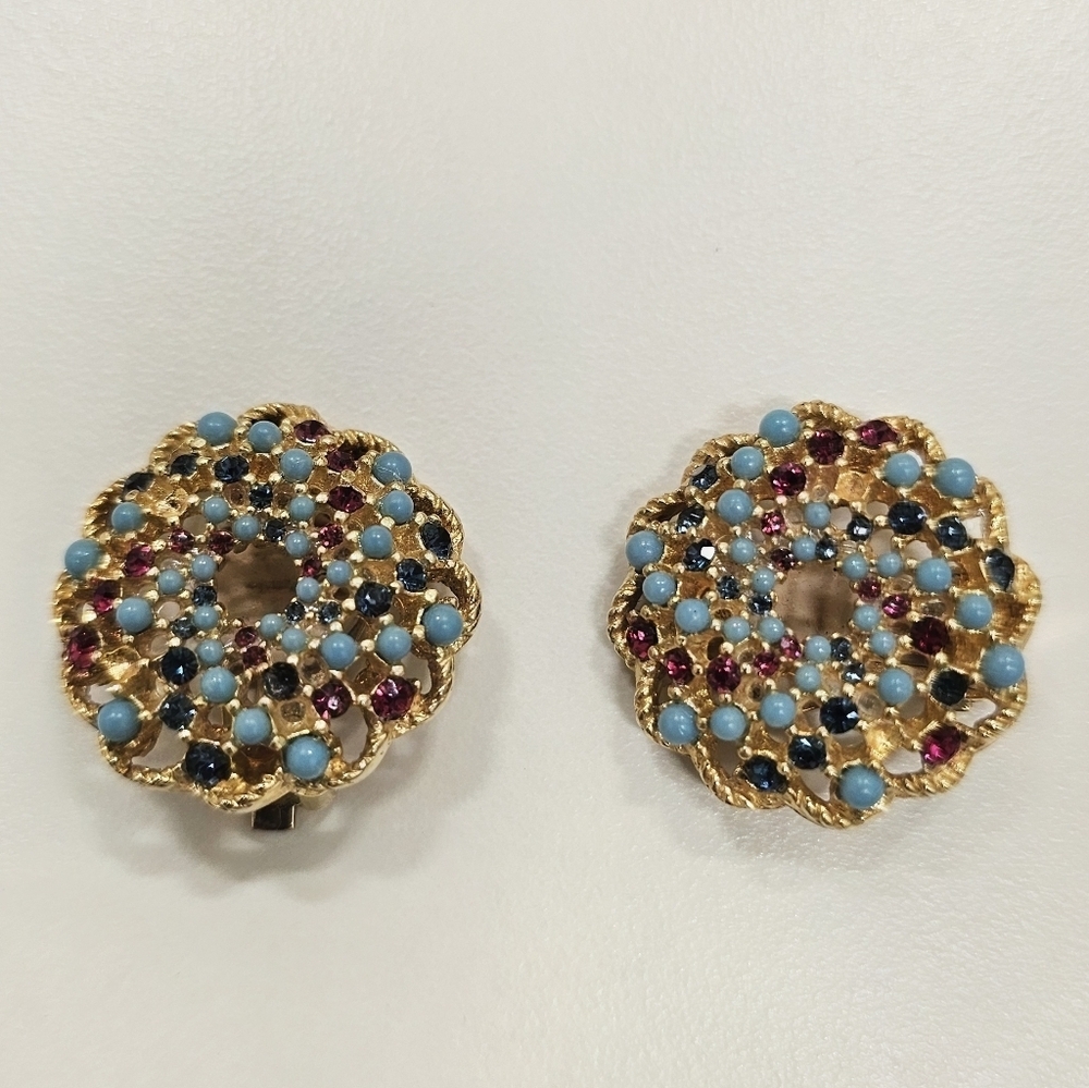 Vintage Sarah Coventry  Rhinestone and Beaded Brooch & Earring Set - Picture 6 of 6